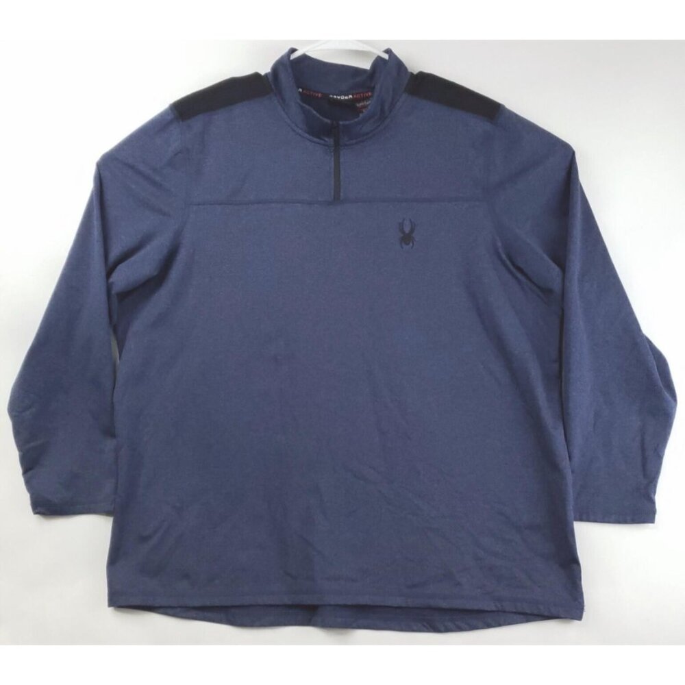 Spyder Active Shirt Mens XL Blue Stretch Long Sleeve ProWeb Mock Neck 1/4 Zip